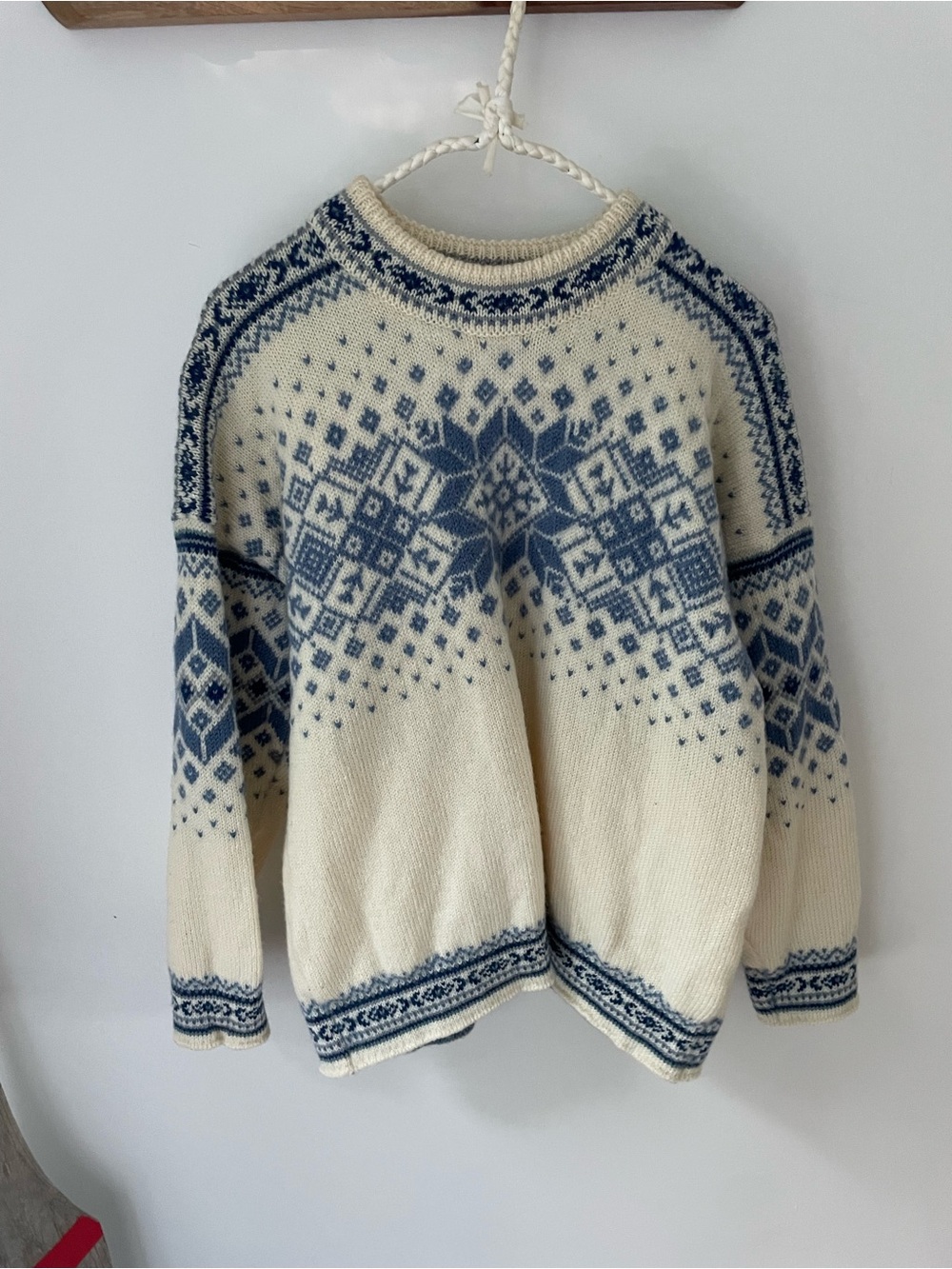 Dale of Norway Cream and Blue Fair Isle Crewneck Sweater